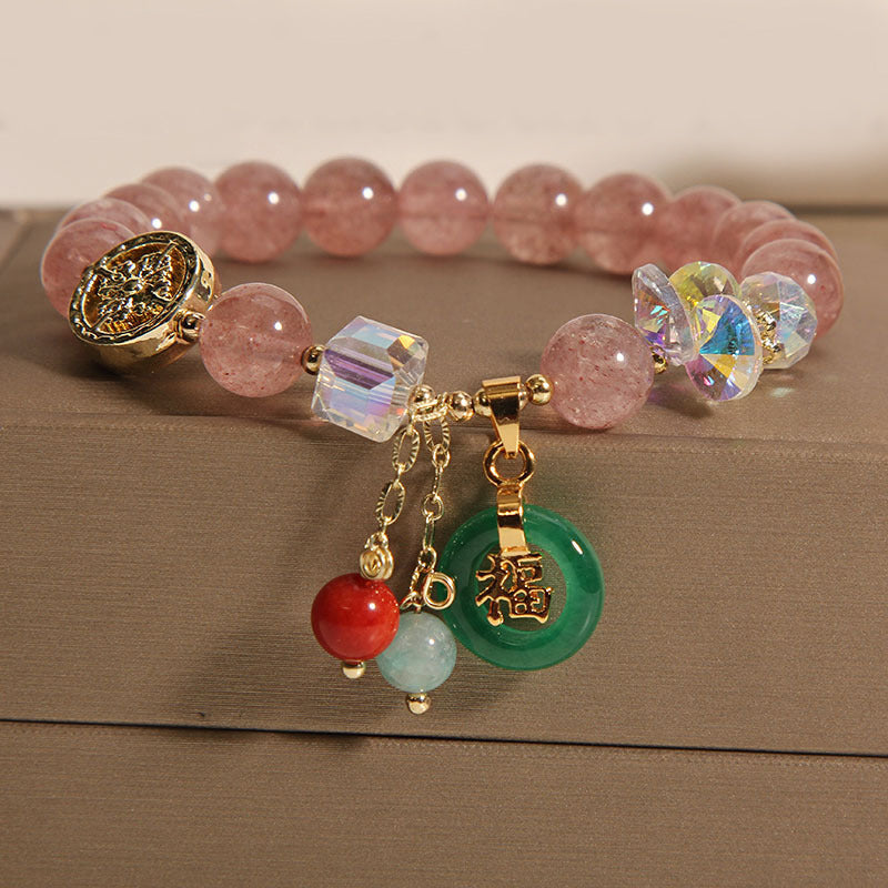 Buddha Stones "Sending Love and Harmony"Strawberry Quartz Bracelet Includes Gift Message Card - image 1