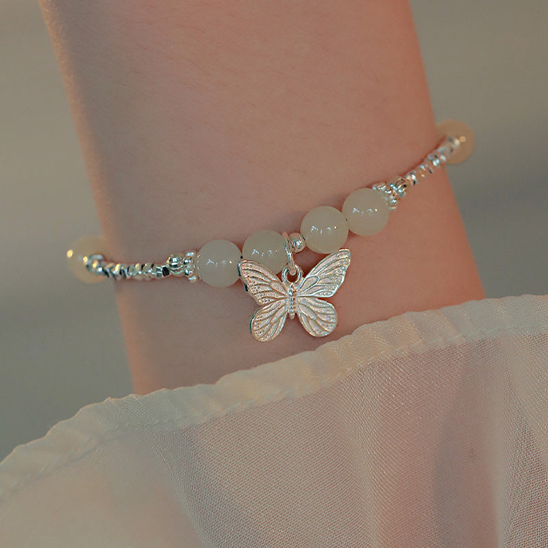 Buddha Stones 925 Sterling Silver Natural Hetian Jade Luck Butterfly Charm Bracelet - image 6