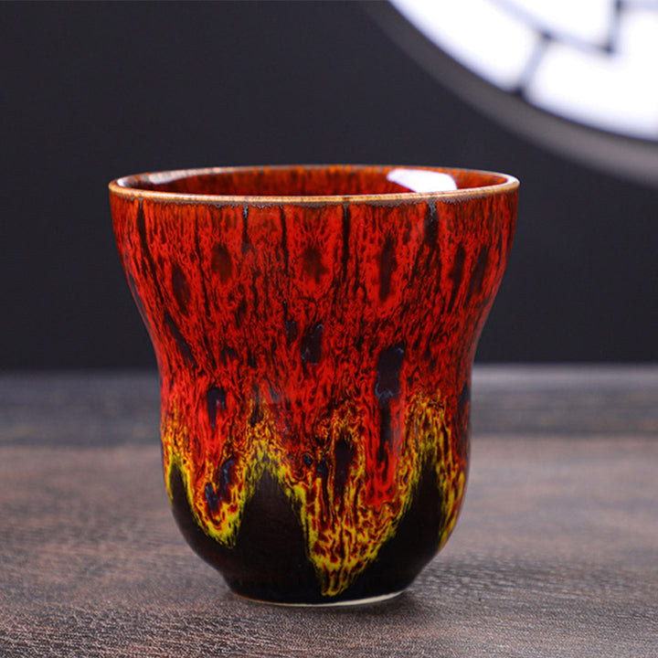 Buddha Stones Vintage Kiln Change Design Ceramic Coffee Mug Tea Cup 150ml - Red Yellow 7.5cm*7.5cm*150ml - image 12