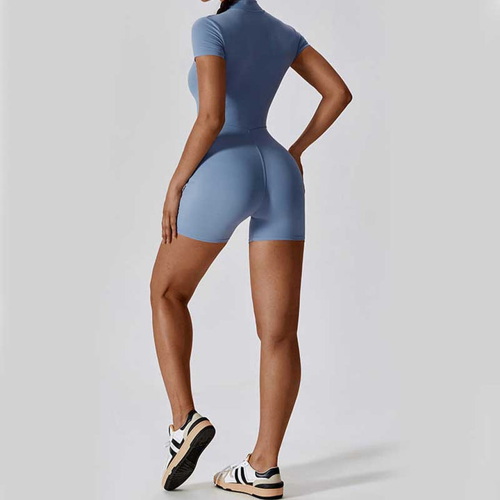 Buddha Stones High Stretch Zipper Short Sleeve Jumpsuit Sports Fitness Yoga Women Bodysuit - image 5