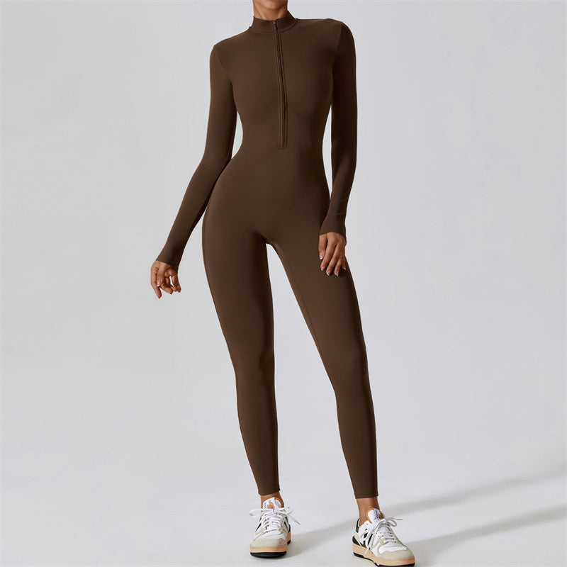 Buddha Stones Women Zipper Long Sleeve Shapewear Jumpsuit Sports Fitness Yoga Bodysuit