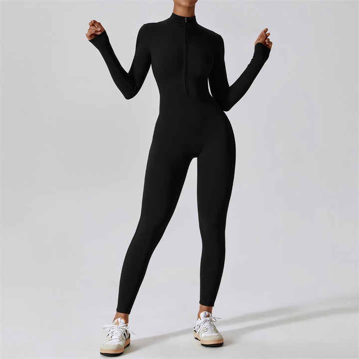 Buddha Stones Women Zipper Long Sleeve Shapewear Jumpsuit Sports Fitness Yoga Bodysuit