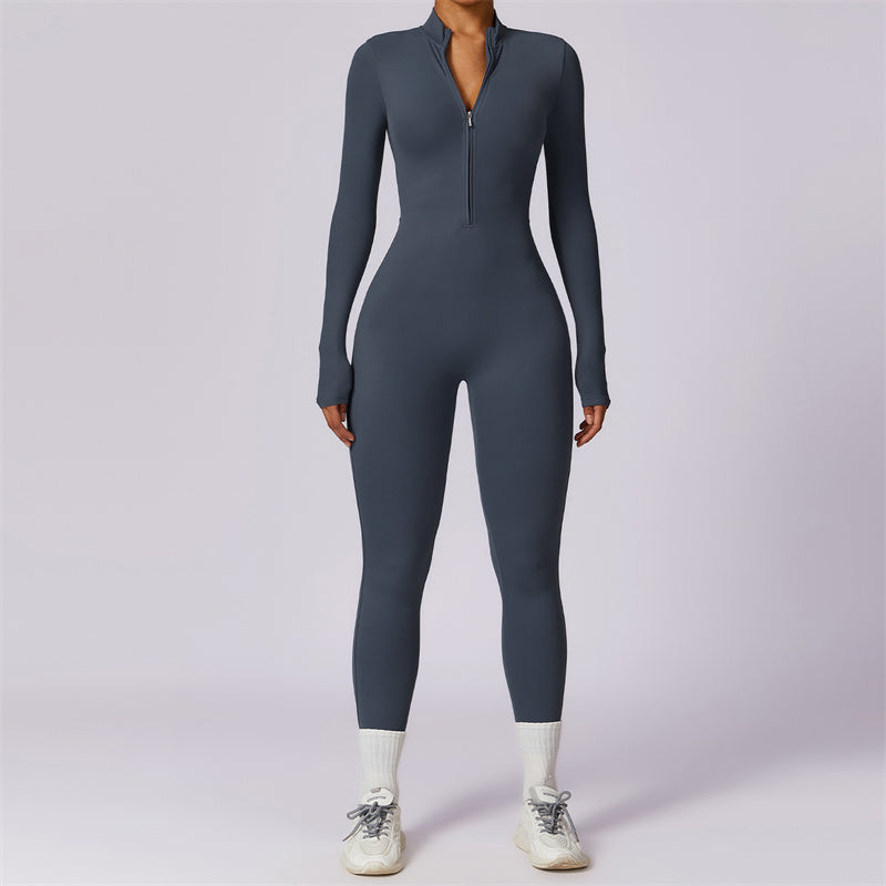 Buddha Stones Women Zipper Long Sleeve Shapewear Jumpsuit Sports Fitness Yoga Bodysuit