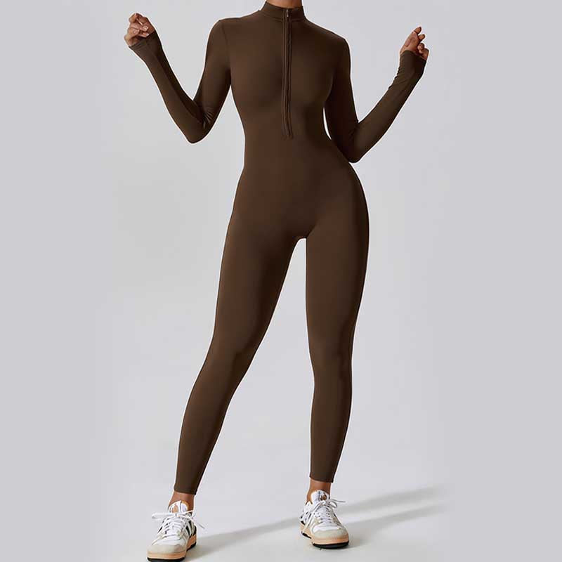 Buddha Stones Women Zipper Long Sleeve Shapewear Jumpsuit Sports Fitness Yoga Bodysuit