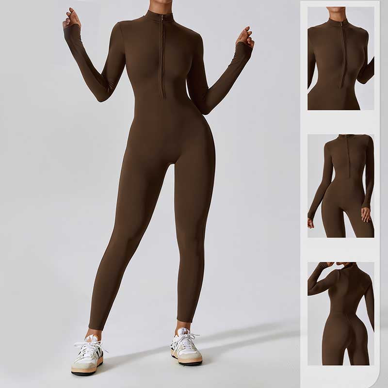 Buddha Stones Women Zipper Long Sleeve Shapewear Jumpsuit Sports Fitness Yoga Bodysuit