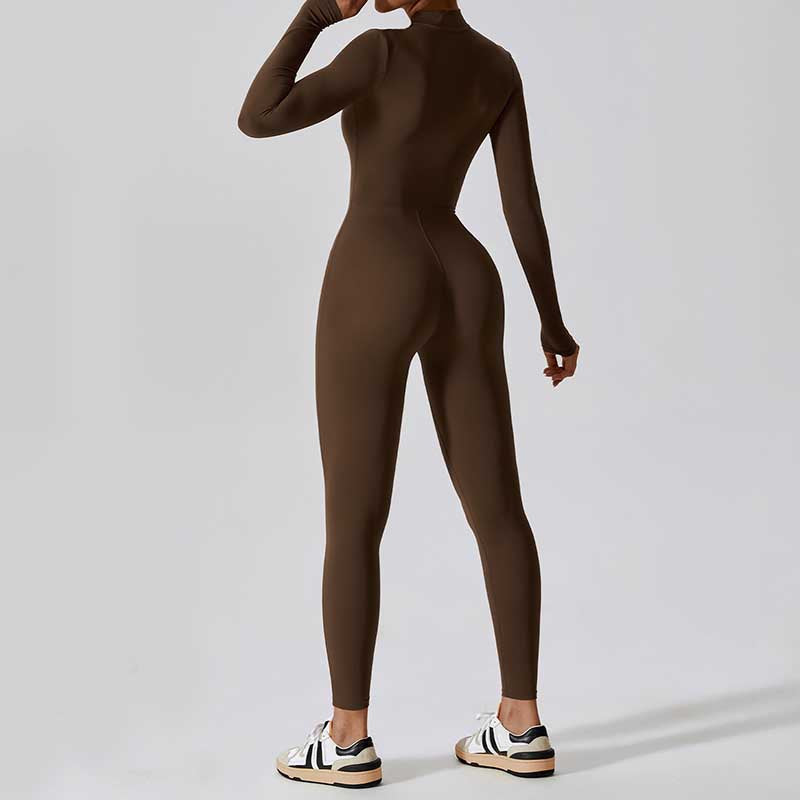 Buddha Stones Women Zipper Long Sleeve Shapewear Jumpsuit Sports Fitness Yoga Bodysuit