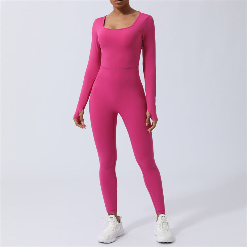 Buddha Stones Women Long Sleeve Backless Jumpsuit Sports Fitness Yoga Bodysuit - image 3