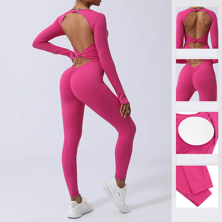 Buddha Stones Women Long Sleeve Backless Jumpsuit Sports Fitness Yoga Bodysuit