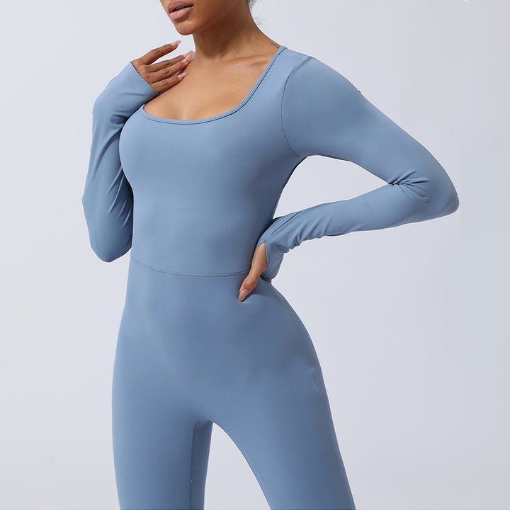 Buddha Stones Women Long Sleeve Backless Jumpsuit Sports Fitness Yoga Bodysuit