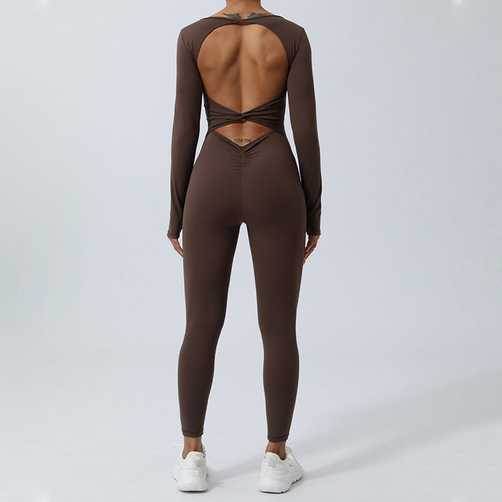 Buddha Stones Women Long Sleeve Backless Jumpsuit Sports Fitness Yoga Bodysuit - image 20