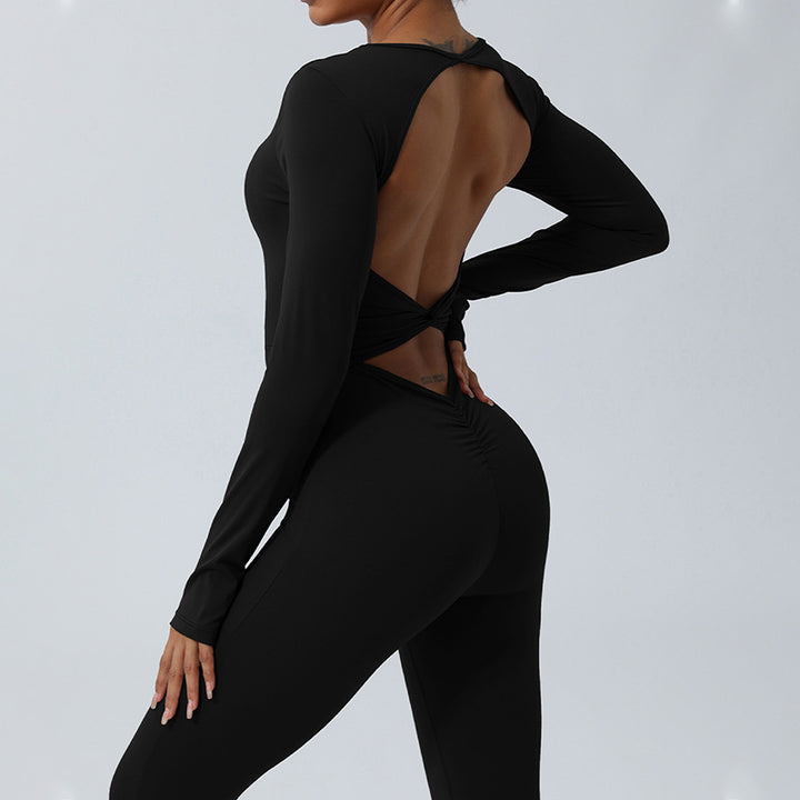 Buddha Stones Women Long Sleeve Backless Jumpsuit Sports Fitness Yoga Bodysuit