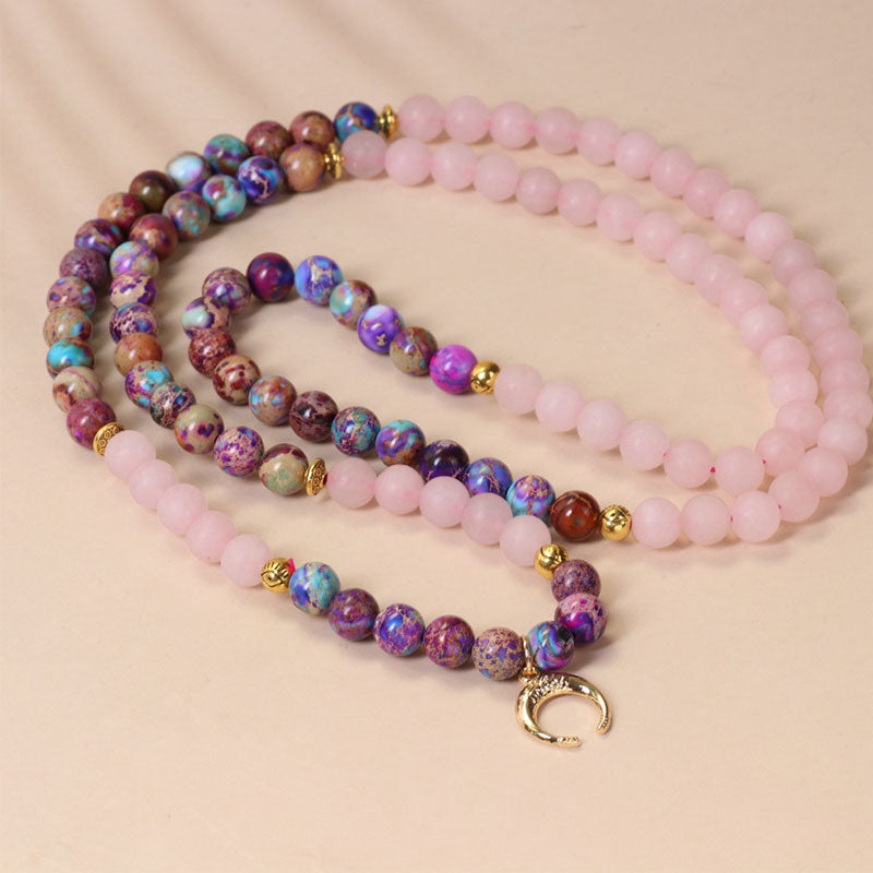 Buddha Stones 108 Beads Miano Real Pink Crystal Mala Healing Bracelet - image 3
