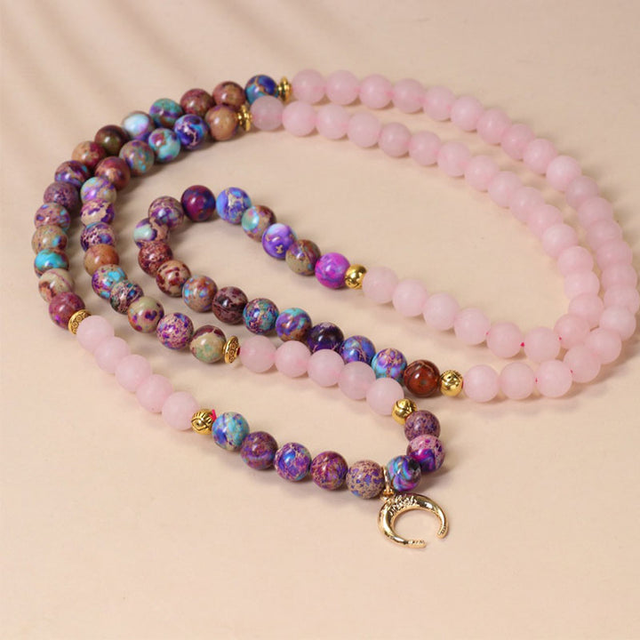 Buddha Stones 108 Beads Miano Real Pink Crystal Mala Healing Bracelet - image 3