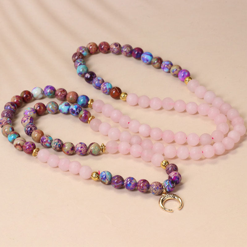 Buddha Stones 108 Beads Miano Real Pink Crystal Mala Healing Bracelet - image 1