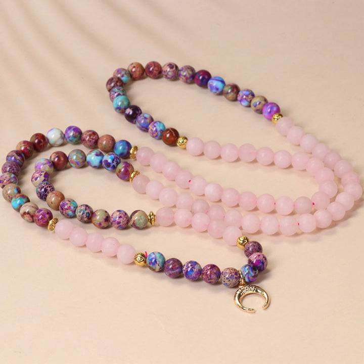 Buddha Stones 108 Beads Miano Real Pink Crystal Mala Healing Bracelet - image 1