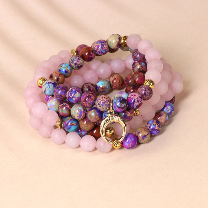 Buddha Stones 108 Beads Miano Real Pink Crystal Mala Healing Bracelet - image 0