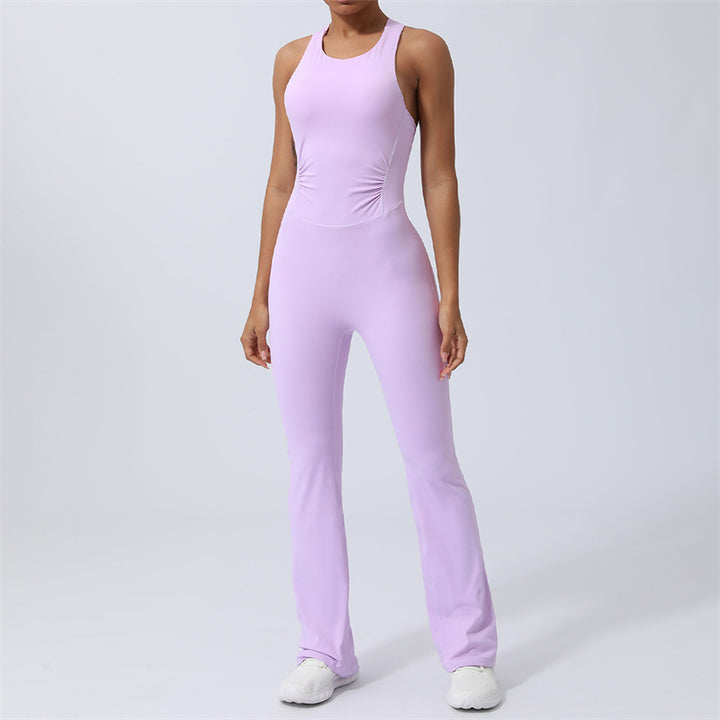 Buddha Stones Women Workout Crisscross Sleeveless Flare Jumpsuit Sports Fitness Yoga Bodysuit - Purple - US8-10，UK/AU12-14，EU40-42 (XL) - image 13