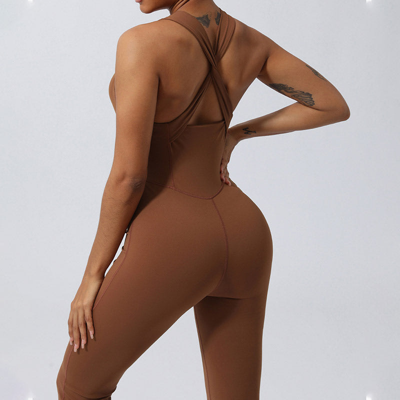 Buddha Stones Women Workout Crisscross Sleeveless Flare Jumpsuit Sports Fitness Yoga Bodysuit - image 5