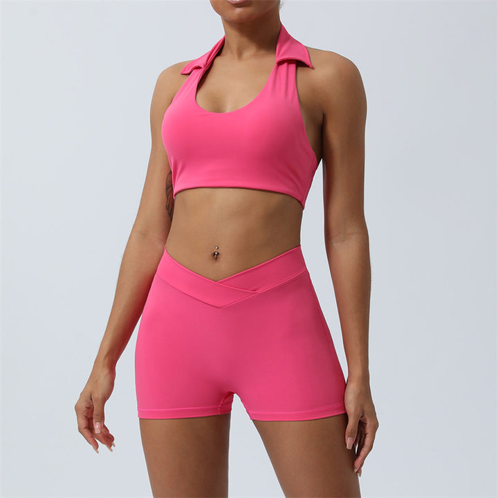 Buddha Stones 2Pcs Workout Sleeveless Backless Top Shorts Flared Pants Sports Fitness Yoga Outfit Set - Pink - 2Pcs(Top&Shorts) - US8-10，UK/AU12-14，EU40-42 (XL)  - image 11