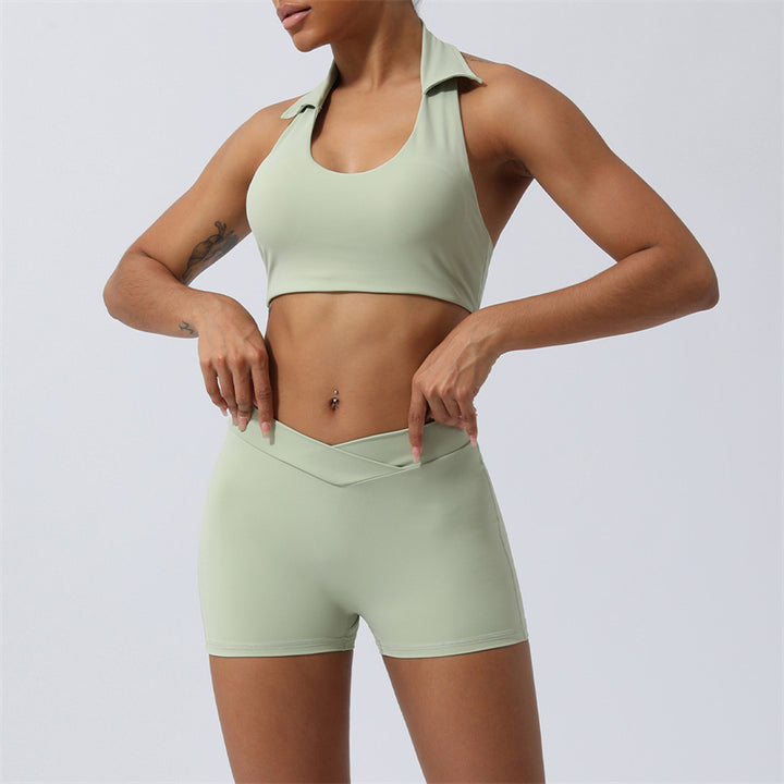 Buddha Stones 2Pcs Workout Sleeveless Backless Top Shorts Flared Pants Sports Fitness Yoga Outfit Set - Green - 2Pcs(Top&Shorts) - US8-10，UK/AU12-14，EU40-42 (XL)  - image 9