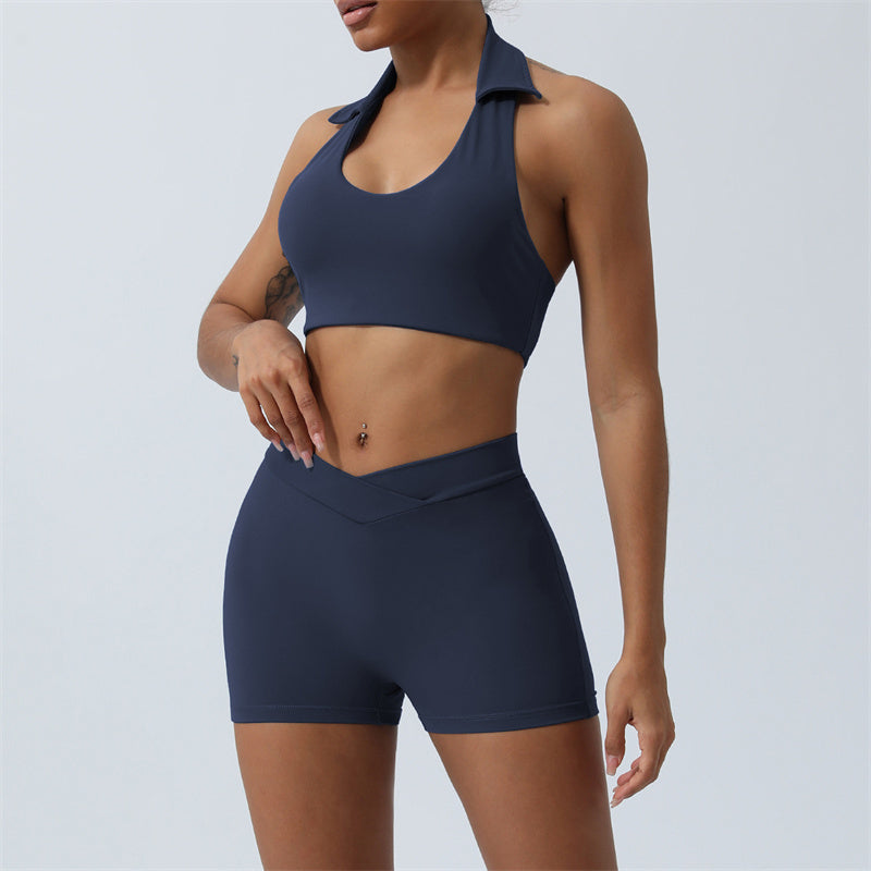 Buddha Stones 2Pcs Workout Sleeveless Backless Top Shorts Flared Pants Sports Fitness Yoga Outfit Set - Navy Blue - 2Pcs(Top&Shorts) - US8-10，UK/AU12-14，EU40-42 (XL)  - image 14