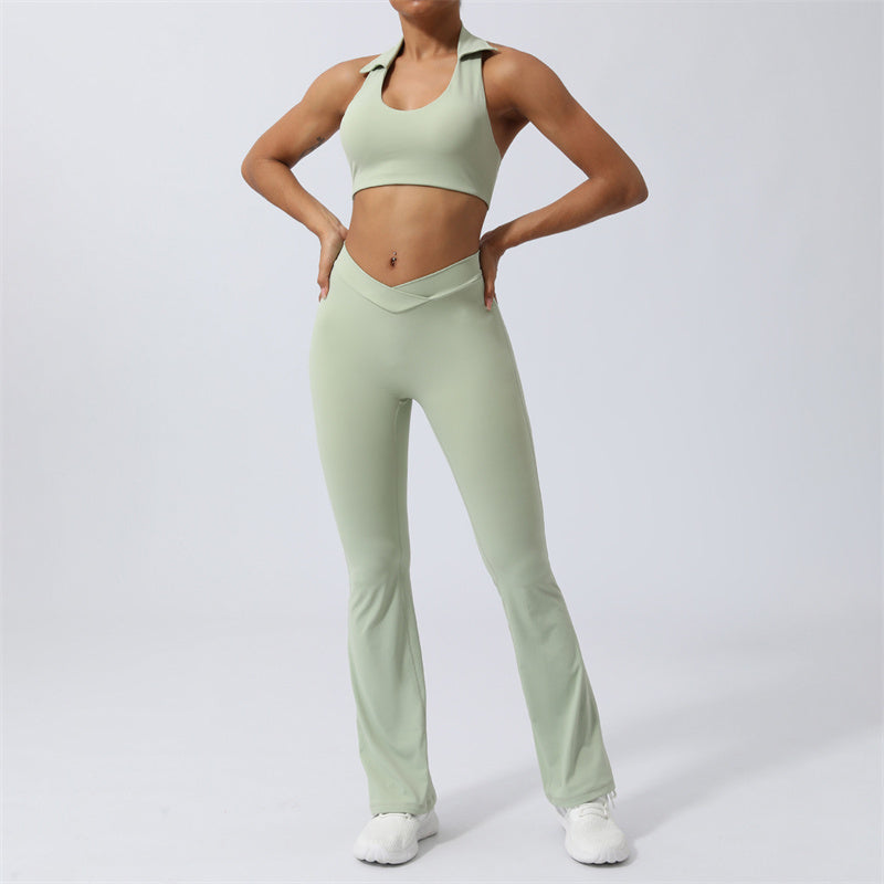 Buddha Stones 2Pcs Workout Sleeveless Backless Top Shorts Flared Pants Sports Fitness Yoga Outfit Set - Green - 2Pcs(Top&Pants) - US8-10，UK/AU12-14，EU40-42 (XL)  - image 19