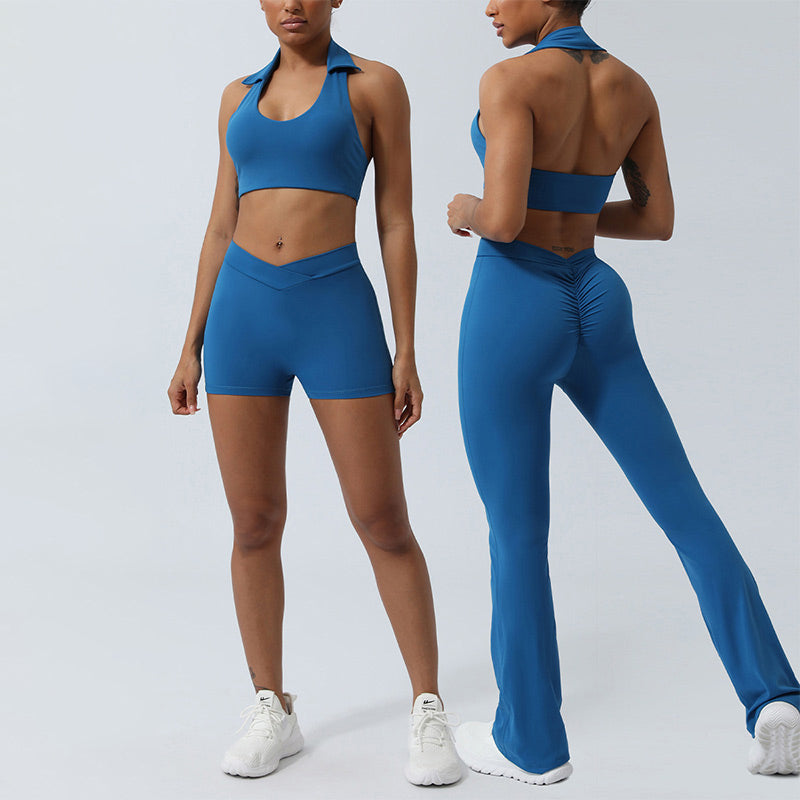 Buddha Stones 2Pcs Workout Sleeveless Backless Top Shorts Flared Pants Sports Fitness Yoga Outfit Set - image 0
