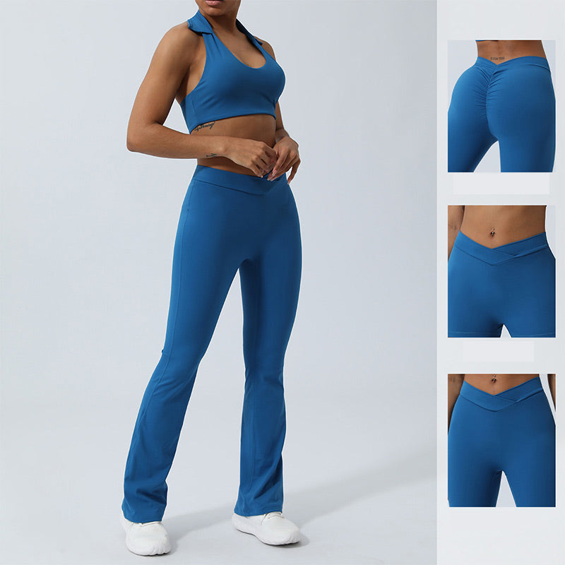 Buddha Stones 2Pcs Workout Sleeveless Backless Top Shorts Flared Pants Sports Fitness Yoga Outfit Set - image 17