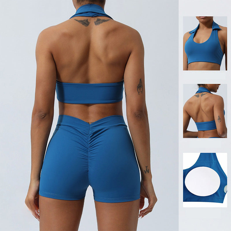Buddha Stones 2Pcs Workout Sleeveless Backless Top Shorts Flared Pants Sports Fitness Yoga Outfit Set - image 3