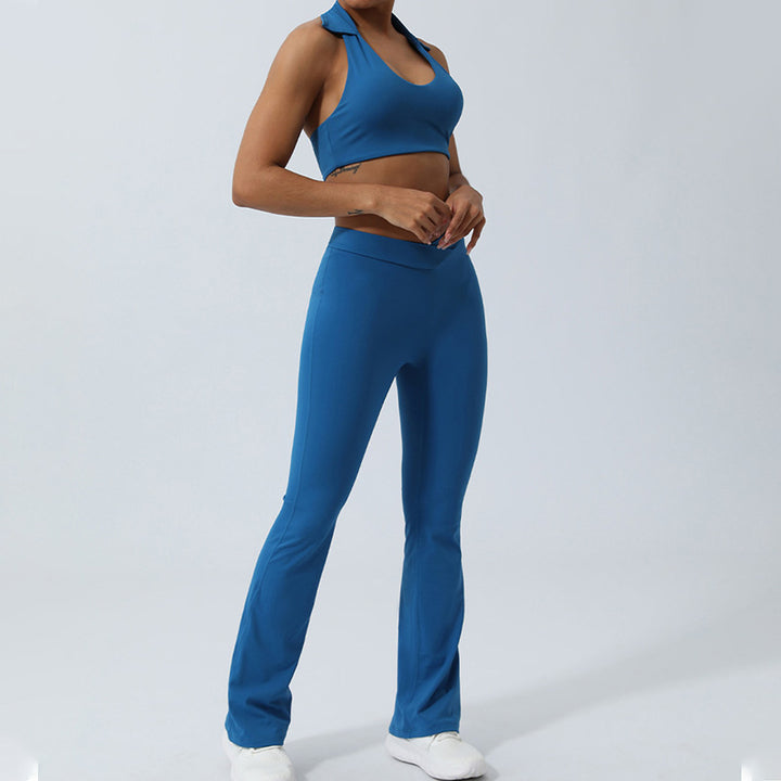 Buddha Stones 2Pcs Workout Sleeveless Backless Top Shorts Flared Pants Sports Fitness Yoga Outfit Set - image 18