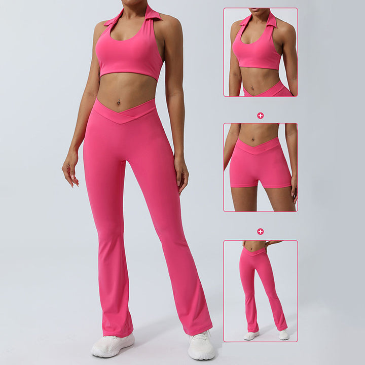 Buddha Stones 2Pcs Workout Sleeveless Backless Top Shorts Flared Pants Sports Fitness Yoga Outfit Set - image 23