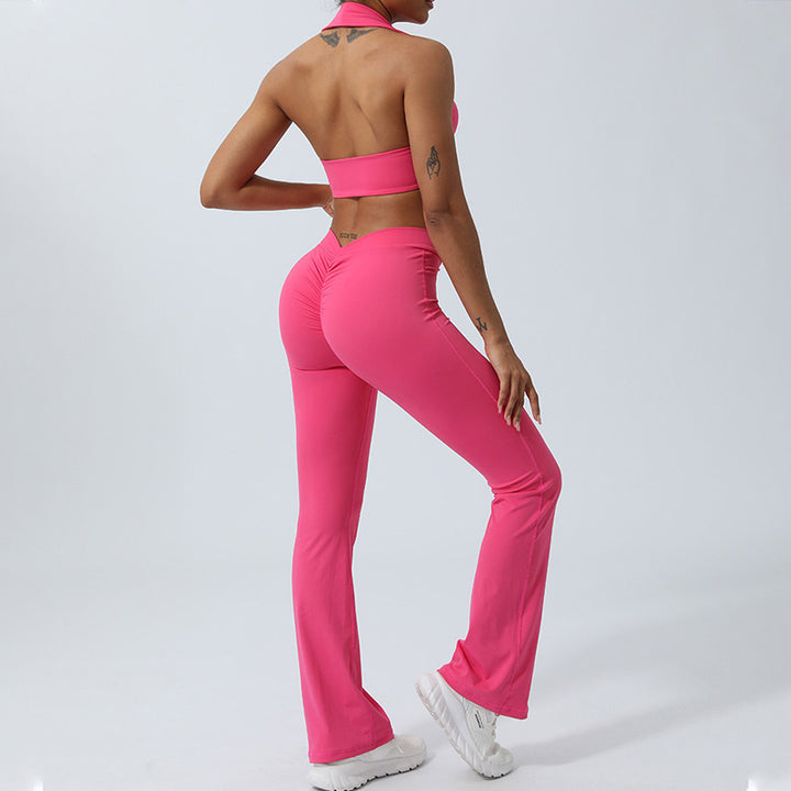 Buddha Stones 2Pcs Workout Sleeveless Backless Top Shorts Flared Pants Sports Fitness Yoga Outfit Set - image 24