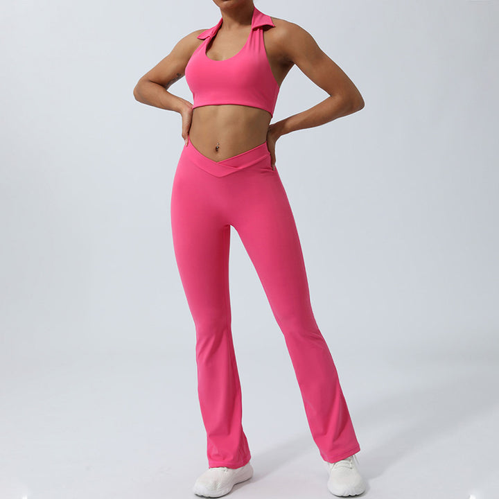 Buddha Stones 2Pcs Workout Sleeveless Backless Top Shorts Flared Pants Sports Fitness Yoga Outfit Set - image 25