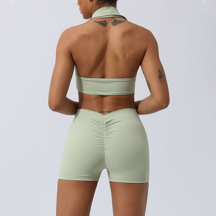 Buddha Stones 2Pcs Workout Sleeveless Backless Top Shorts Flared Pants Sports Fitness Yoga Outfit Set - image 10