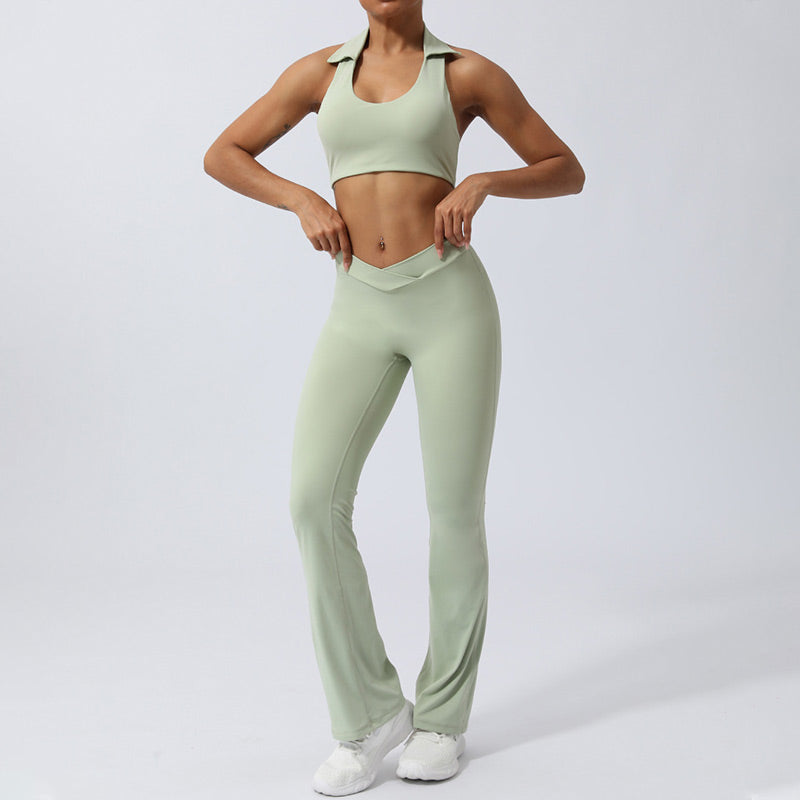 Buddha Stones 2Pcs Workout Sleeveless Backless Top Shorts Flared Pants Sports Fitness Yoga Outfit Set - image 21
