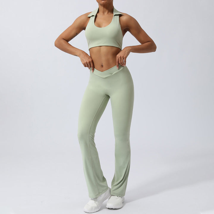Buddha Stones 2Pcs Workout Sleeveless Backless Top Shorts Flared Pants Sports Fitness Yoga Outfit Set - image 21