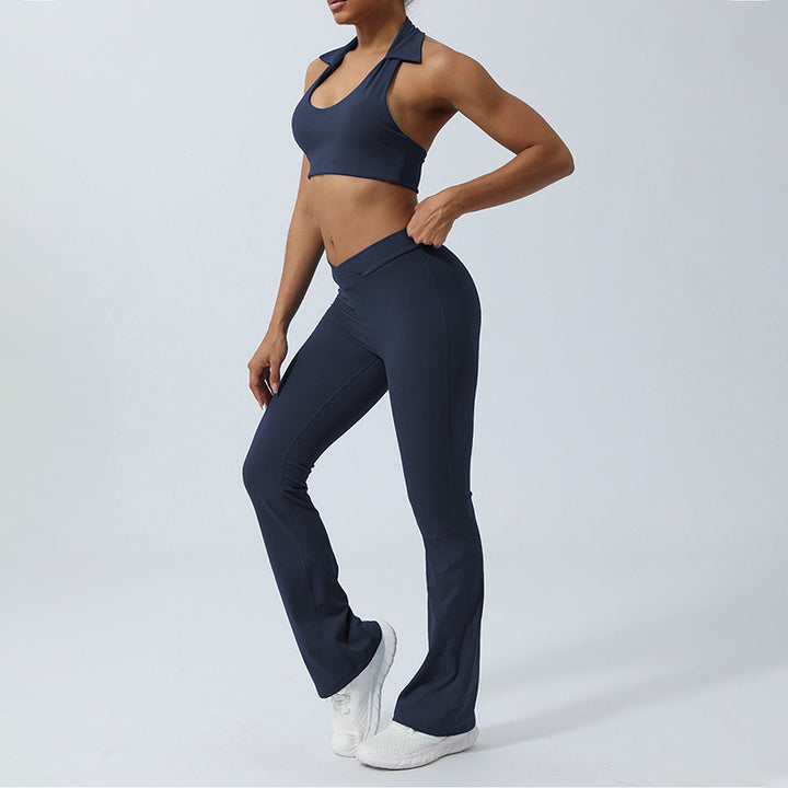 Buddha Stones 2Pcs Workout Sleeveless Backless Top Shorts Flared Pants Sports Fitness Yoga Outfit Set - image 27