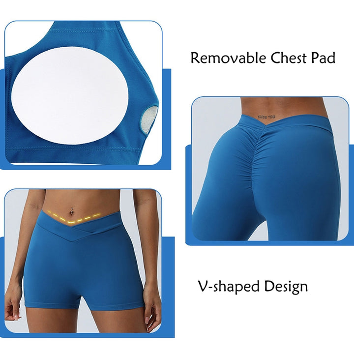 Buddha Stones 2Pcs Workout Sleeveless Backless Top Shorts Flared Pants Sports Fitness Yoga Outfit Set - image 6
