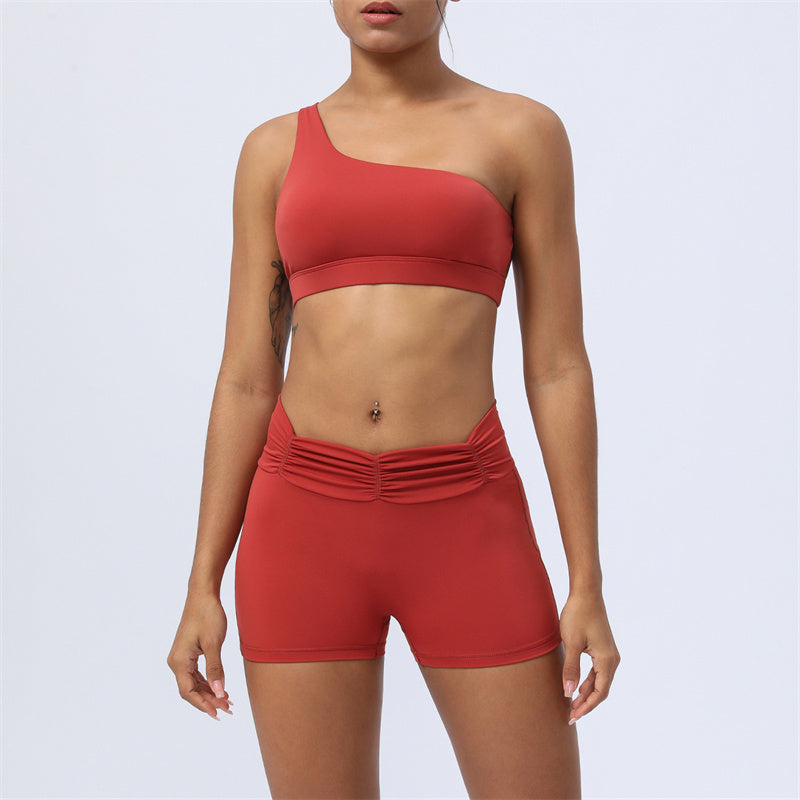 Buddha Stones 2Pcs Backless Asymmetrical Design Top Bra Shorts Leggings Pants Fitness Yoga Outfit Set - Red - 2Pcs(Top&Shorts) - US12，UK/AU16，EU44 (2XL) - image 7