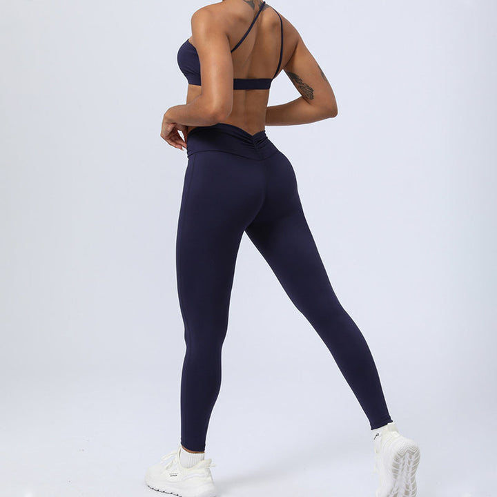 Buddha Stones 2Pcs Backless Asymmetrical Design Top Bra Shorts Leggings Pants Fitness Yoga Outfit Set - image 29