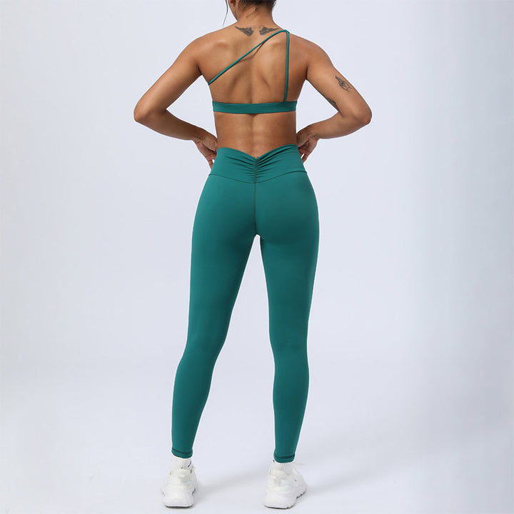 Buddha Stones 2Pcs Backless Asymmetrical Design Top Bra Shorts Leggings Pants Fitness Yoga Outfit Set - image 5