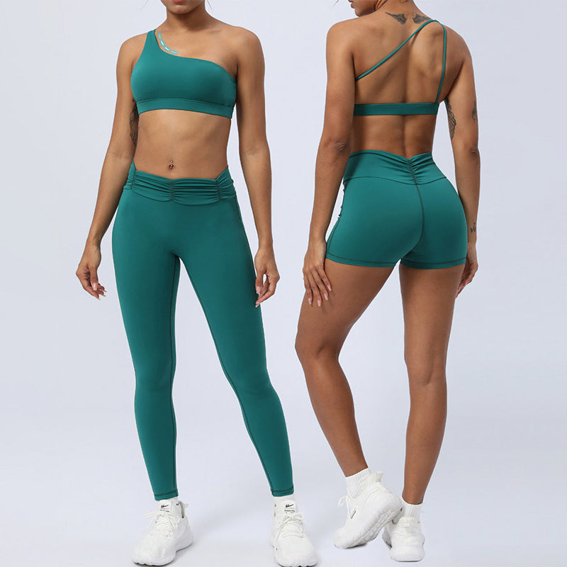 Buddha Stones 2Pcs Backless Asymmetrical Design Top Bra Shorts Leggings Pants Fitness Yoga Outfit Set - image 0