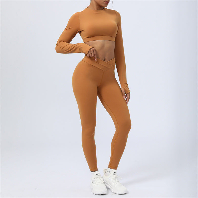 Buddha Stones 2Pcs Long Sleeve Backless Top Bra Leggings Pants Fitness Yoga Outfit Set - image 1