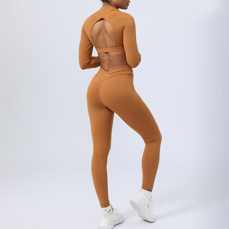 Buddha Stones 2Pcs Long Sleeve Backless Top Bra Leggings Pants Fitness Yoga Outfit Set - image 2