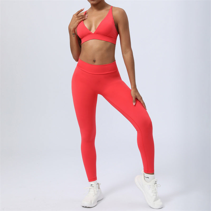 Buddha Stones 2Pcs Backless Criss-Cross Strap Design Top Bra Shorts Leggings Pants Fitness Yoga Outfit Set