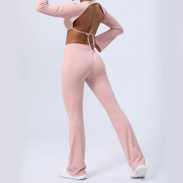 Buddha Stones Long Sleeve Backless Strap Top Bra Flare Pants Fitness Yoga Outfit - image 41