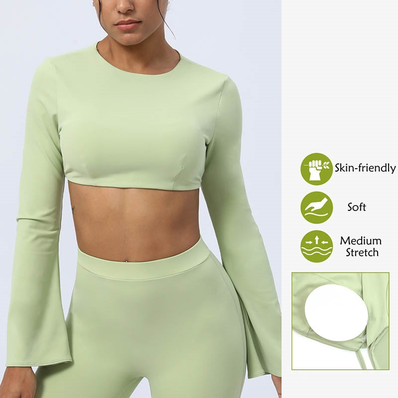 Buddha Stones Long Sleeve Backless Strap Top Bra Flare Pants Fitness Yoga Outfit - image 14