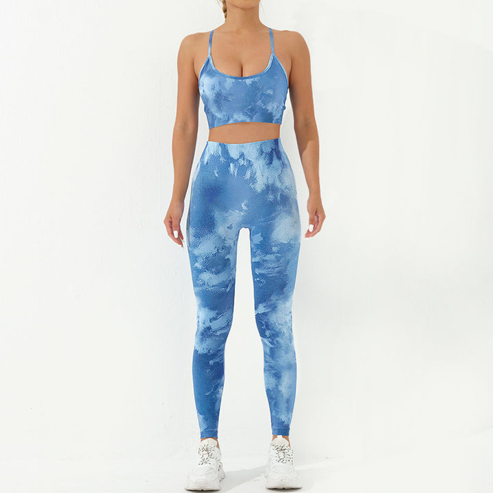 Buddha Stones 2Pcs Camo Print Backless Criss-Cross Strap Top Bra Shorts Leggings Pants Fitness Yoga Outfit Set - Blue - 2Pcs(Top&Pants) - US8-10，UK/AU12-14，EU40-42 (L) - image 18
