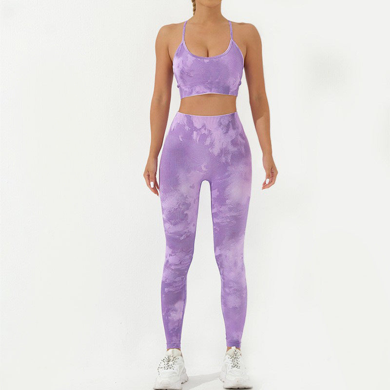 Buddha Stones 2Pcs Camo Print Backless Criss-Cross Strap Top Bra Shorts Leggings Pants Fitness Yoga Outfit Set - Purple - 2Pcs(Top&Pants) - US8-10，UK/AU12-14，EU40-42 (L) - image 25