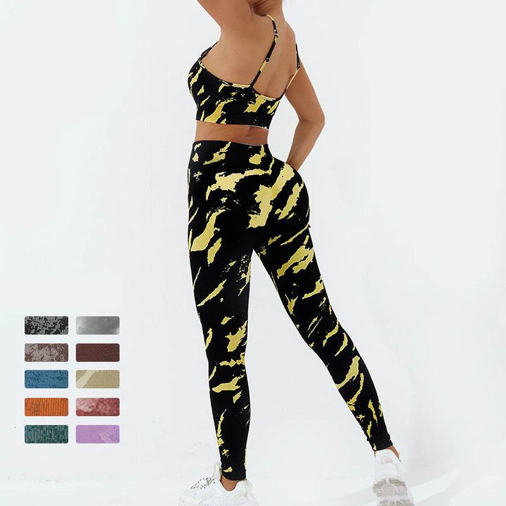 Buddha Stones 2Pcs Camo Print Backless Criss-Cross Strap Top Bra Shorts Leggings Pants Fitness Yoga Outfit Set - image 5